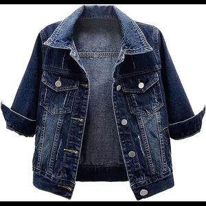 Denim Jacket Button Down Short Sleeve Cropped Jean